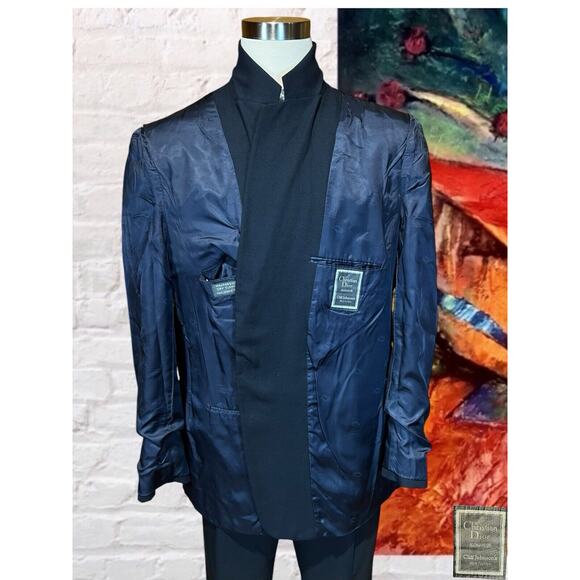 Christian Dior Monsieur 48L Navy Blue Blazer Sport Coat Jacket Patch Pockets - Picture 9 of 16